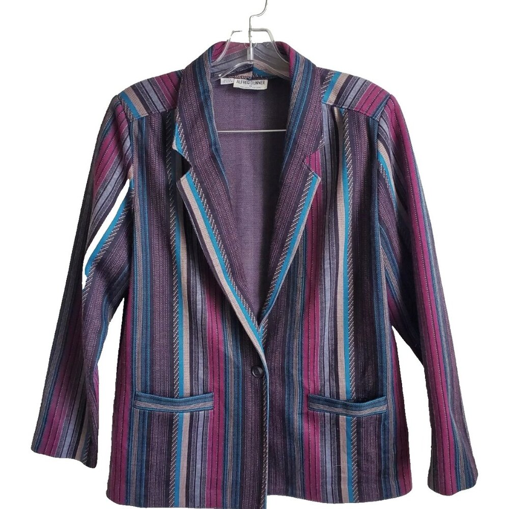 ALFRED DUNNER BLAZER JACKET VINTAGE BLUE PURPLE GRAY STRIPED Size 10 PERFECT CON